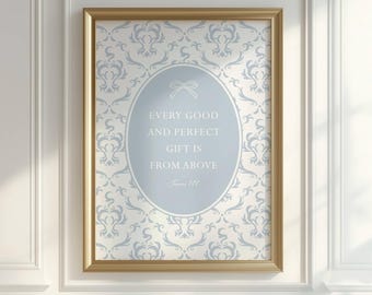 Boys Christian Nursery Decor, Bible Verse Poster, James 1:17, Every Good and Perfect Gift, Fearfully Wonderfully Made, Blue Cute Wall Art