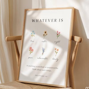 Philippians 4:8 Scripture Print, Christian Home Decor (Digital Download)