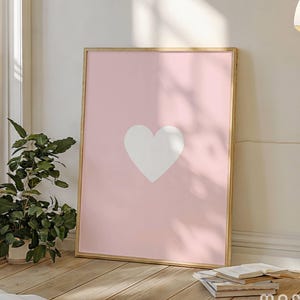 Pink White Heart Wall Art, Bedroom Decor, Aesthetic Preppy Printable Poster, Love Print, Nursery Art, Cute Apartment, Girly College Dorm