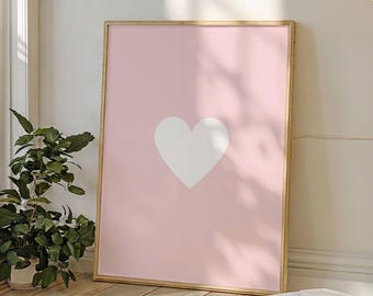 Pink Heart Wall Art, Minimalist Love Print, Bedroom Decor, Aesthetic Preppy Printable Poster, Cute Nursery Decor (Digital Download)