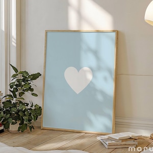Blue White Heart Wall Art, Bedroom Decor, Aesthetic Preppy Printable Poster, Love Print, Nursery Art, Cute Apartment, Girly College Dorm