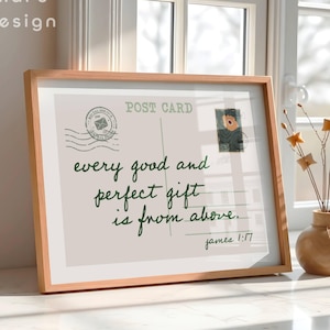 James 1:17 Wall Art, Vintage Green Post Card Print, Minimalist Christian Poster, Bible Verse Prints, Printable Retro Trendy Scripture Poster