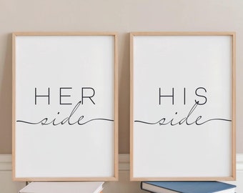 Her Side His Side Print Set: Minimalist Bedroom Wall Art (Digital Download)