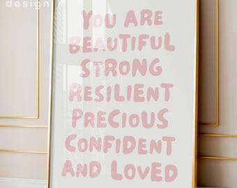 You Are Beautiful Wall Art, Aesthetic Nursery Affirmation Poster, Trendy Typography Print, Neutral Kids Playroom Decor, Digital Download