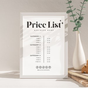 Printable Price List &amp; Payment Sign, QR Code Sign Template, Editable ...