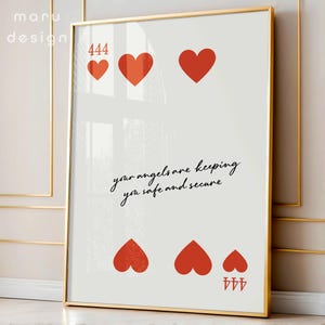Angel Number 444 Wall Art, Heart Playing Card Print, Law Of Attraction Poster, Spiritual Prints, Cute Apartment Decor (Digital Download)