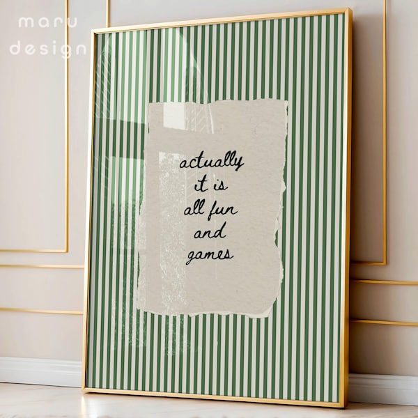 En fait, tout est amusant et jeux d'art mural, impression typographie verte dessinée à la main, affiche vintage citation drôle, décor de dortoir esthétique rétro