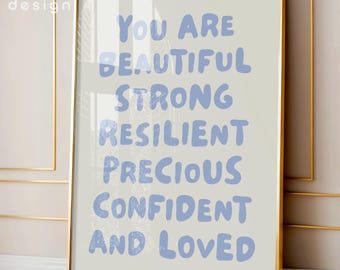 You Are Beautiful Wall Art, Aesthetic Nursery Affirmation Poster, Trendy Typography Print, Neutral Kids Playroom Decor, Digital Download
