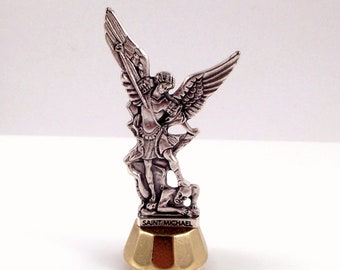 Saint Michael The Archangel Miniature Statue,  Adhesive Car Dashboard Statue Made In Italy