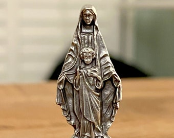 Virgin Mary with Child Jesus Statue For Auto Car Dashboard, Shrine, Nicho, Pocket Statue, Made In Italy