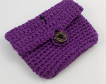 Rosary Pouch Case, Deep Purple Crocheted With Coconut Shell Button