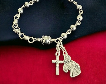 Rosary Bracelet, Divine Mercy of Jesus, Stainless Steel Beads  w Italian Medals by Unbreakable Rosaries