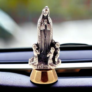 Our Lady of Fatima Mini Saint Statue For Auto Car Dashboard, Made In Italy