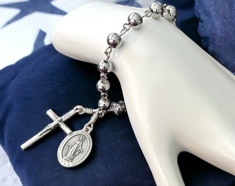 Men's Rosary Bracelet, Miraculous Medal, Stainless Steel Beads  w Italian Medals by Unbreakable Rosaries