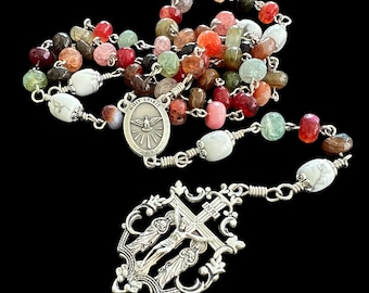 Holy Spirit Rainbow Agate Rosary Beads With Mary Magdalene Crucifix by Unbreakable Rosaries