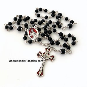 Rosary Beads Divine Mercy of Jesus, Sister Faustina Onyx Beads w Red Enamel Italian Medals by Unbreakable Rosaries image 1