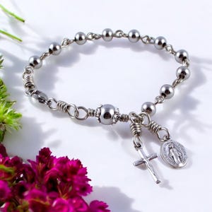 Catholic Virgin Mary Rosary Bracelet | Stainless Steel Beads | Italian Medals | Miraculous Medal | Crucifix | Made by Unbreakable Rosaries