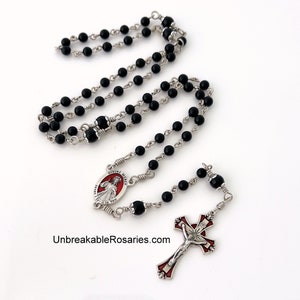 Rosary Beads Divine Mercy of Jesus, Sister Faustina Onyx Beads w Red Enamel Italian Medals by Unbreakable Rosaries image 4