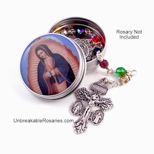 Virgin of Guadalupe Color Epoxy Image Rosary Tin Case Storage with Twist Cap