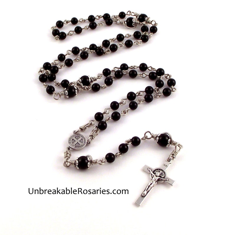 St Benedict Rosary Beads Italian Medals With Black Onyx Beads Etsy