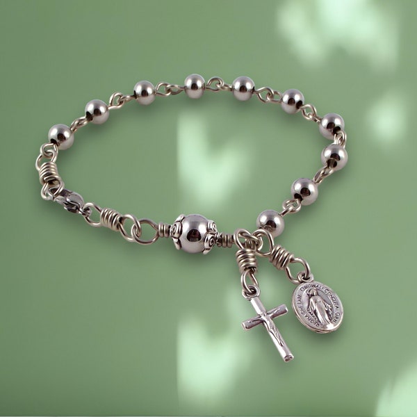 Miraculous Medal Rosenkranz-Armband, Edelstahlperlen mit italienischen Medaillen von Unbreakable Rosaries