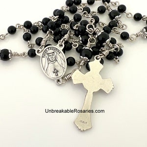 Rosary Beads Divine Mercy of Jesus, Sister Faustina Onyx Beads w Red Enamel Italian Medals by Unbreakable Rosaries image 8