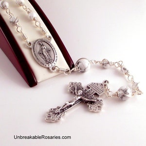 Miraculous Medal Rosary Beads In White Magnesite Wire Wrapped by Unbreakable Rosaries image 3