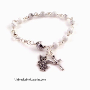 Rosary Bracelet Saint Michael The Archangel In White Magnesite by Unbreakable Rosaries image 1