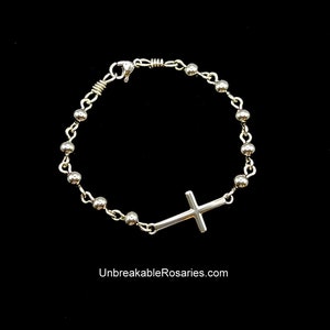Stainless Steel Cross and Bead Catholic, Christian Bracelet by Unbreakable Rosaries