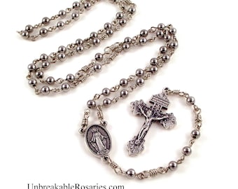 Miraculous Medal Virgin Mary Rosary Beads Stainless Steel Beads w Italian Medals by Unbreakable Rosaries