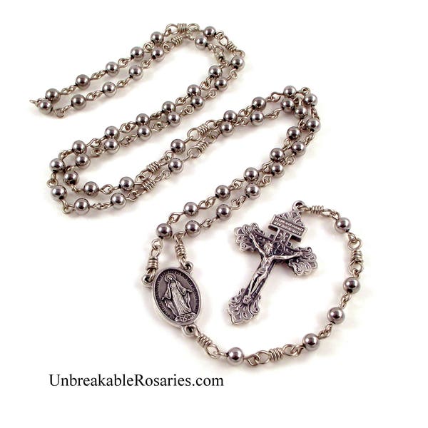 Miraculous Medal Virgin Mary Rosary Beads Stainless Steel Beads w Italian Medals by Unbreakable Rosaries
