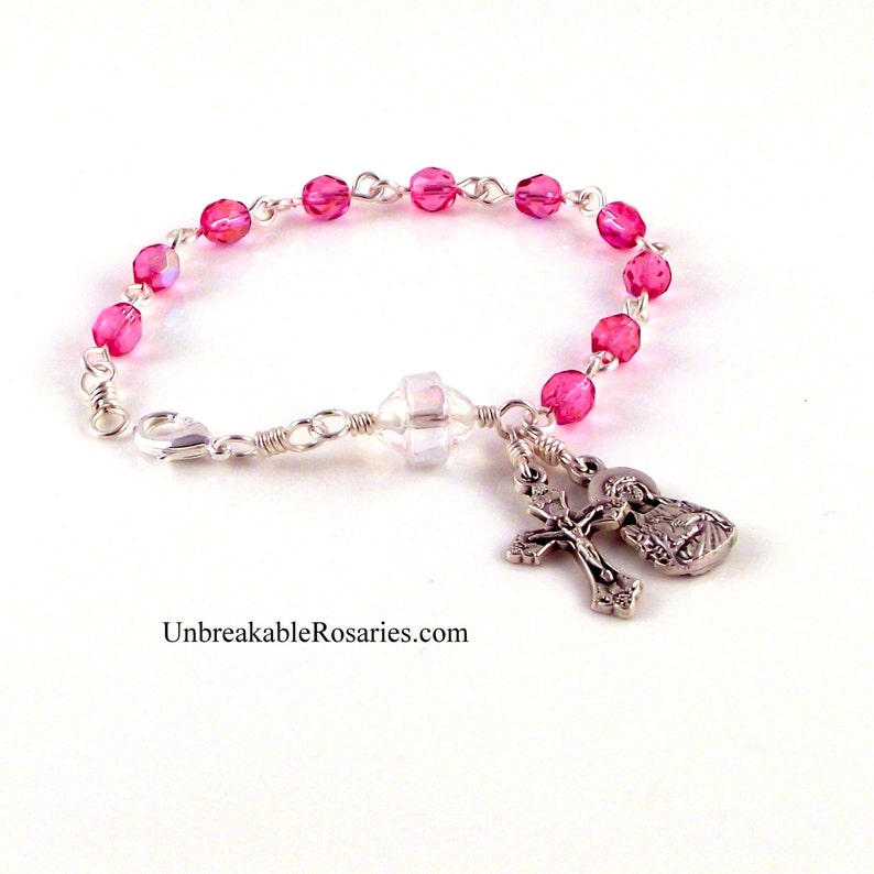 Saint Philomena Rosary Bracelet In Pink Rose Fire Polished Etsy