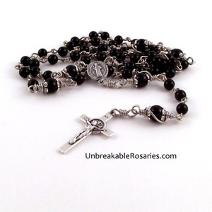 St Benedict Rosary Beads Italian Medals With Black Onyx Beads Pocket Rosary by Unbreakable Rosaries