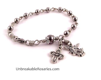 Rosary Bracelet Saint Michael The Archangel Stainless Steel Beads by Unbreakable Rosaries