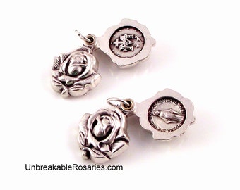 Virgin Mary Miraculous Medal Double Sided Rosebud Locket Swings Open