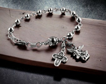 Rosary Bracelet Saint Michael The Archangel Stainless Steel Beads by Unbreakable Rosaries