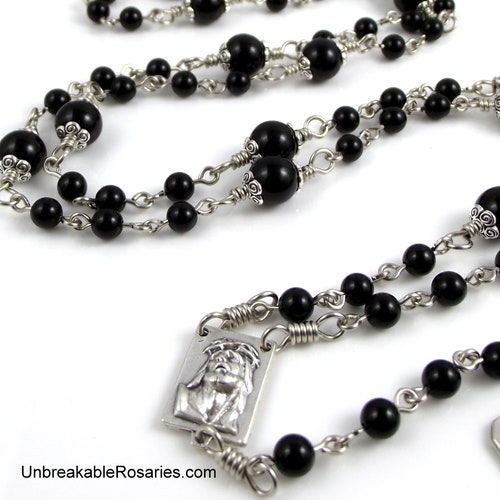 Stations of The Cross Rosary Beads, Way of The Cross Rosary in Black Onyx with shops Evangelist Stations Relic Crucifix by Unbreakable Rosaries