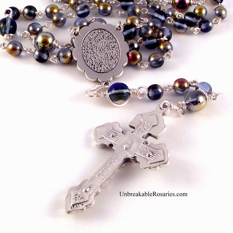 Virgin of Guadalupe Rosary Beads In Sapphire Marea Czech Glass Beads By Unbreakable Rosaries image 5