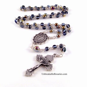 Virgin of Guadalupe Rosary Beads In Sapphire Marea Czech Glass Beads By Unbreakable Rosaries image 1