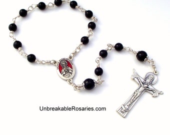 Sacred Heart of Jesus Rosary Chaplet, Black Onyx with Italian Holy Trinity Crucifix Wire Wrapped by Unbreakable Rosaries