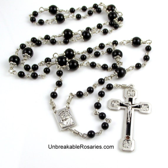 Kreuz Rosenkranz Perlen, Kreuzweg Rosenkranz in Schwarzem Onyx mit  Evangelist Station Relic Kruzifix von Unbreakable Rosaries -  Schweiz