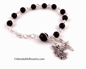 Rosary Bracelet Saint Michael The Archangel In Black Onyx by Unbreakable Rosaries