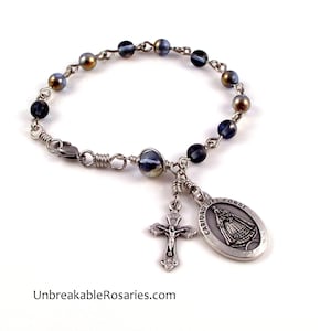 Nuestra Senora de La Caridad del Cobre Rosary Bracelet Sapphire Blue Marea Czech Glass by Unbreakable Rosaries