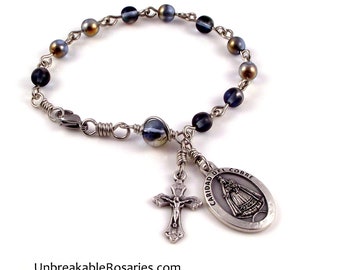 Nuestra Senora de La Caridad del Cobre Rosary Bracelet Sapphire Blue Marea Czech Glass by Unbreakable Rosaries