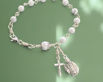 Saint Padre Pio Rosary Bracelet in White Magnesite by Unbreakable Rosaries