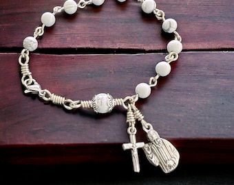 Saint Padre Pio Rosary Bracelet in White Magnesite by Unbreakable Rosaries