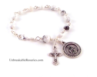 Saint Dymphna Rosary Bracelet In White Magnesite Patron of Stress, Anxiety and Mental Health