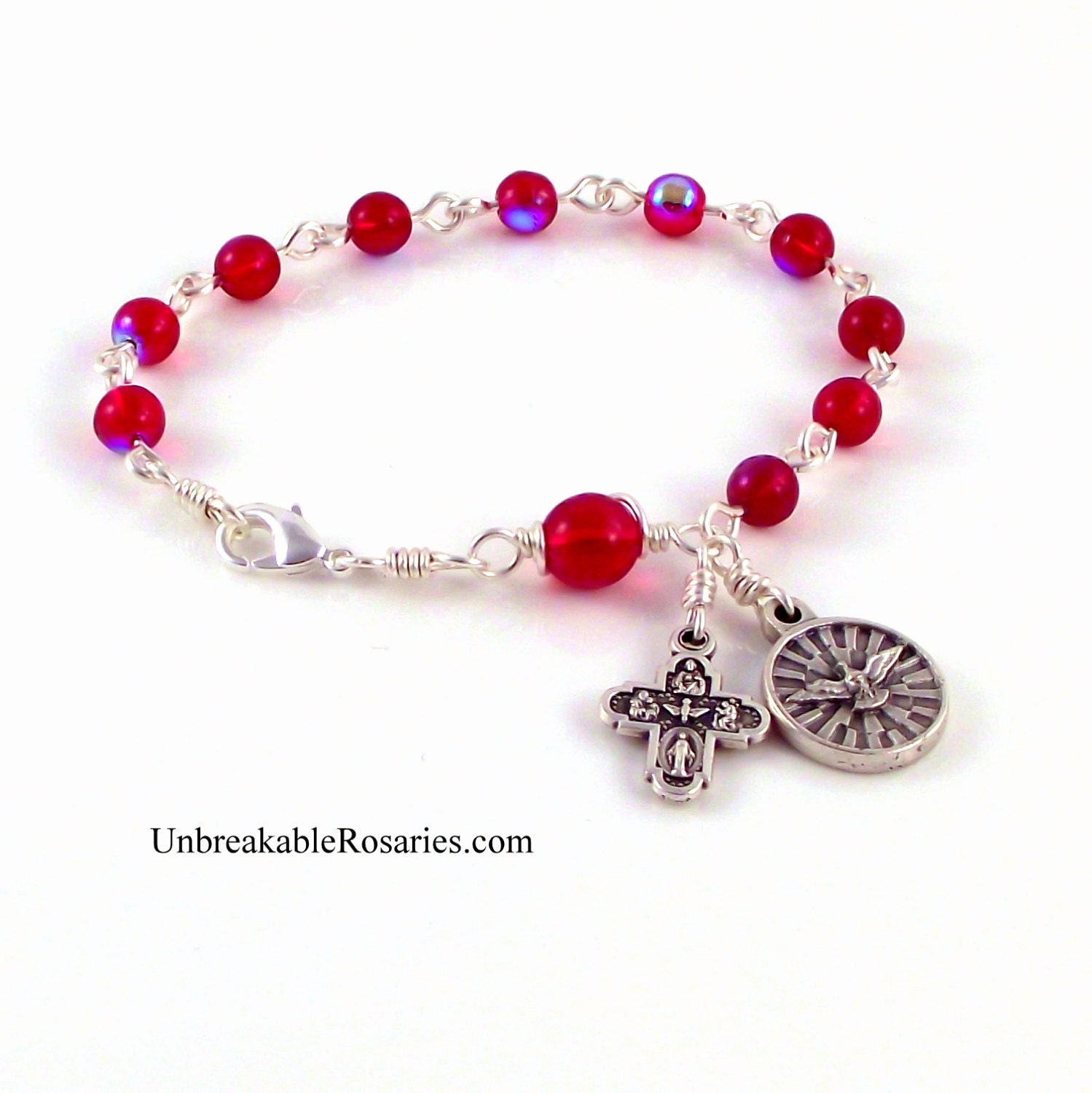 Holy Spirit Rosary Bracelet in Red AB Czech Glass Beads With 4 | Etsy Holy Spirit Rosary Bracelet in Red AB Czech Glass Beads With 4 | Etsy