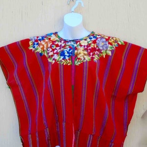 Vintage Seventies Guatemalan / Central American Red Floral Hand Made Embroidered Huipil or Blouse / Folk Ethnic Tribal Clothing image 1