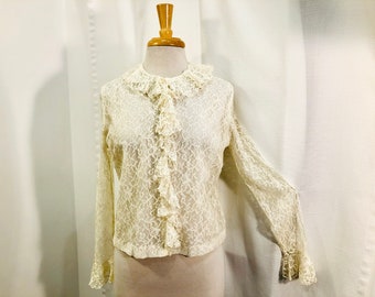 Vinage 1960/'s Frilly Front Sleveless Blouse Size Small